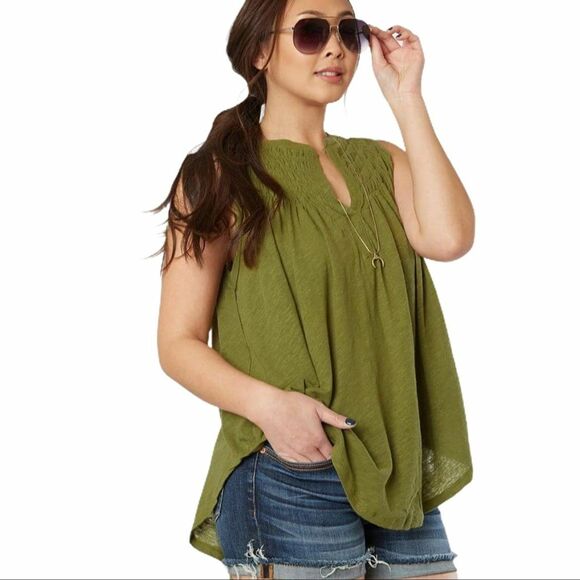 Free People green linen blend swingy tank XS New - Picture 1 of 6